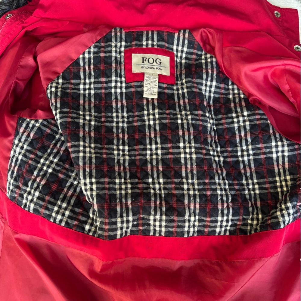 London Fog Full Zip Button Down Hooded Red Raincoat Jacket Windbreaker - Large - Picture 7 of 8